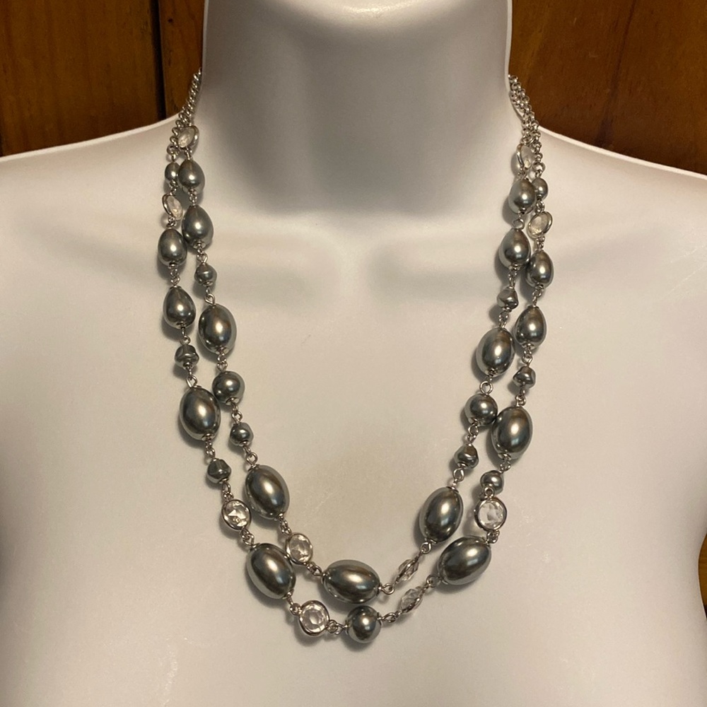 Lovely Talbots Double Strand Faux Pearl Crystal Bead Necklace
